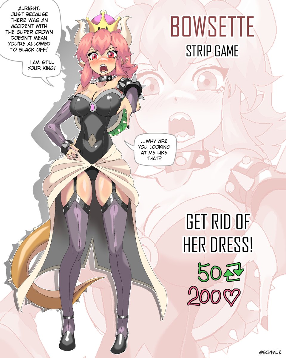 Okay, we're gonna give this a go! Bowsette Strip Game is 🏁!

Hopefully I didn't set the bar too high...

#stripgame