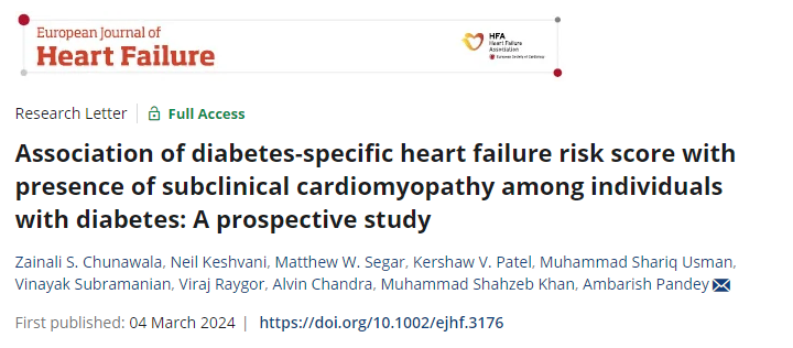 Our research letter in #EJHF highlighting the significance of WATCH-DM score in identifying subclinical cardiomyopathy among individuals with DM!

A special thank you to <a href="/ambarish4786/">ambarish</a> for the great mentorship! 

onlinelibrary.wiley.com/doi/10.1002/ej…