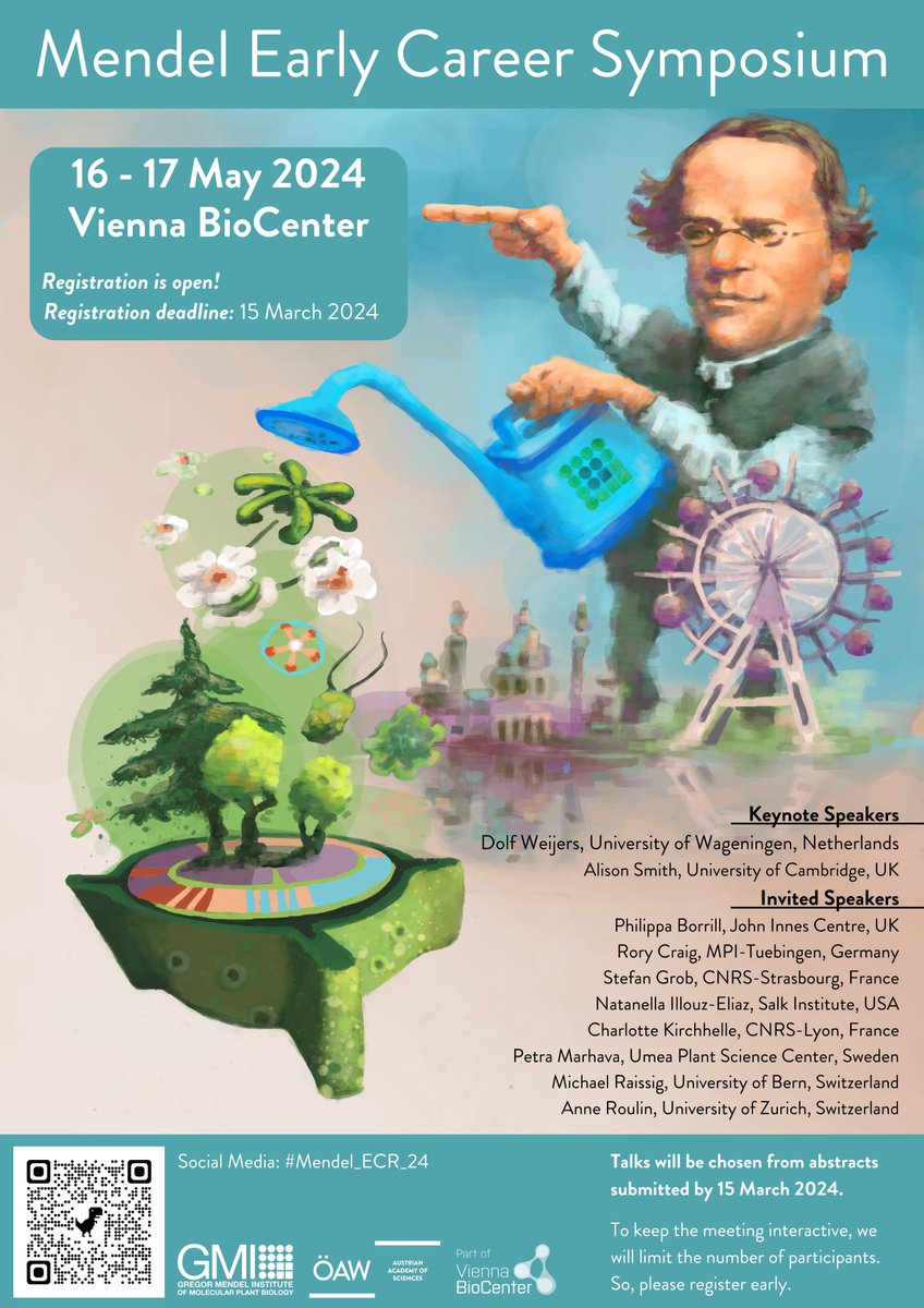 Please RT‼️ Mendel Early Career Symposium (focused on #ECRs, friendly, affordable, small-sized, & in Vienna) registration deadline is fast approaching. Please spread the word and register! events.vbc.ac.at/gmi_events/men…