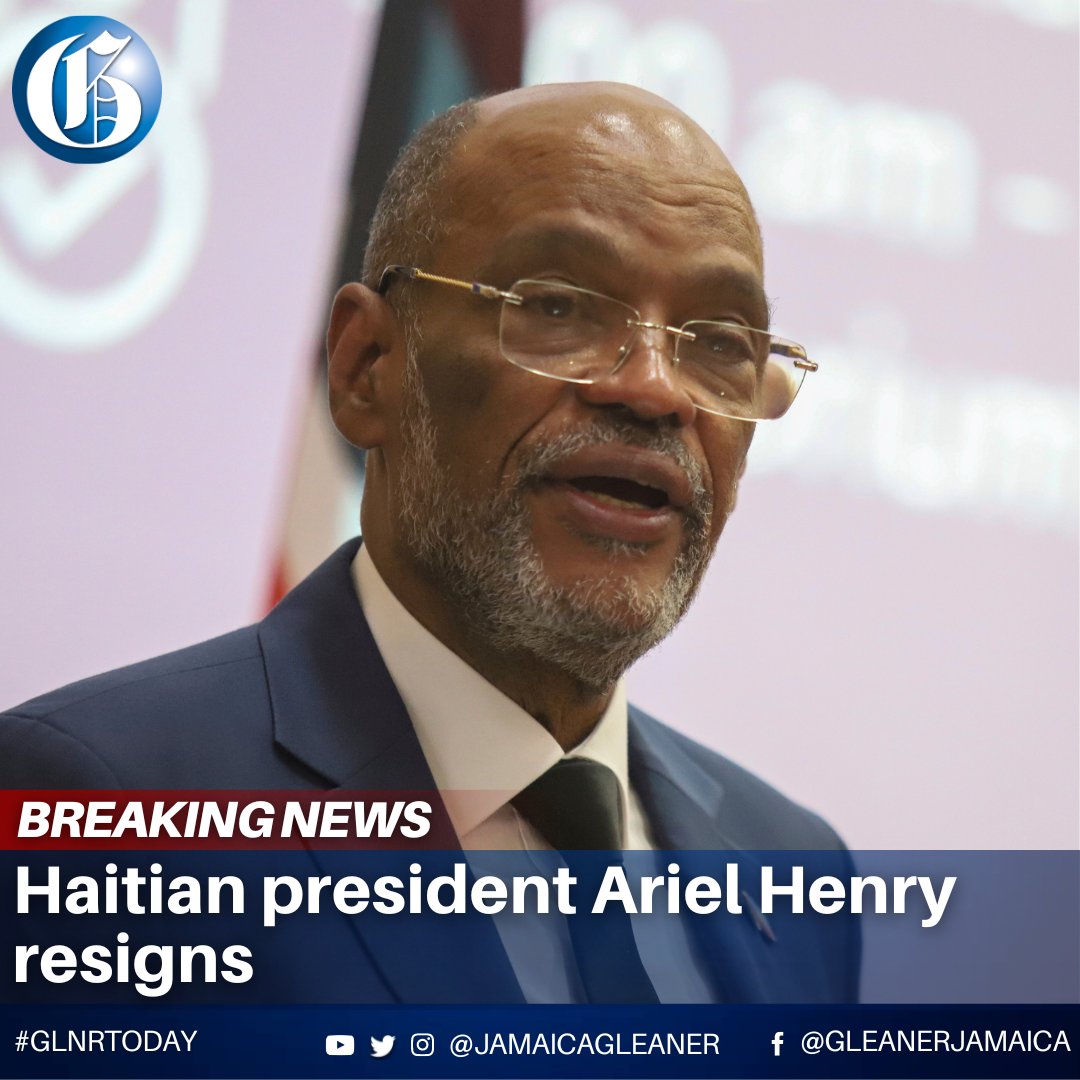 Haitian president Ariel Henry has resigned, CARICOM chairman Irfaan Ali announced a short while ago. His resignation comes amid rising violence in the French-speaking country and mounting pressure from gangs in Haiti for him to step down. #GLNRToday