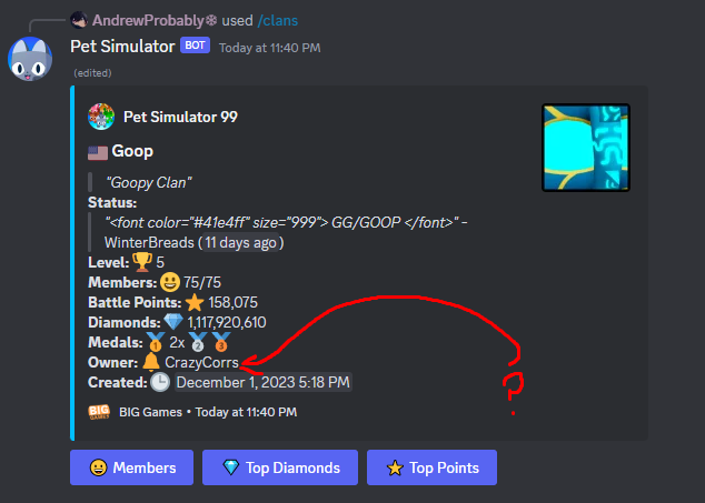 Hey there <a href="/chickenputty/">Adam</a> appreciate the publicization of the API (ignore the list I was just testing stuff) I noticed that the owner, which in this case is me, is removed from some lists, even in the official bot. #api #petsim99