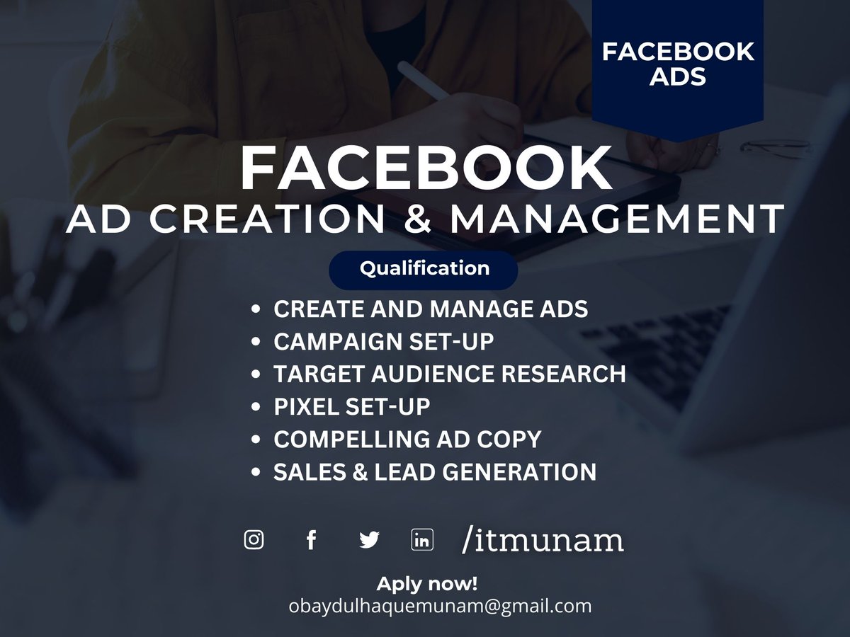 itmunam's tweet photo. Maximize your ROI with our top-notch Facebook Ads and Management service! 📈 Our team of experts will handle everything from campaign creation to performance optimization. Ready to take your Facebook advertising to the next level? Let's chat! #FacebookAds #DigitalAdvertising https://t.co/WqJ7ZiwFSJ