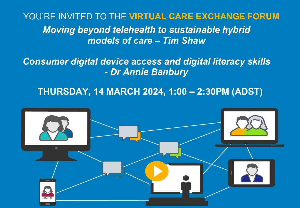 ⭐Join the Agency for Clinical Innovation's Virtual Care Exchange Forum on Thursday, March 14, 2024, from 1:00 pm to 2:30 pm AEDT! Coviu's Dr Annie Banbury will delve into consumer digital device access and digital literacy skills. Join on the day here bit.ly/3PfRGf1