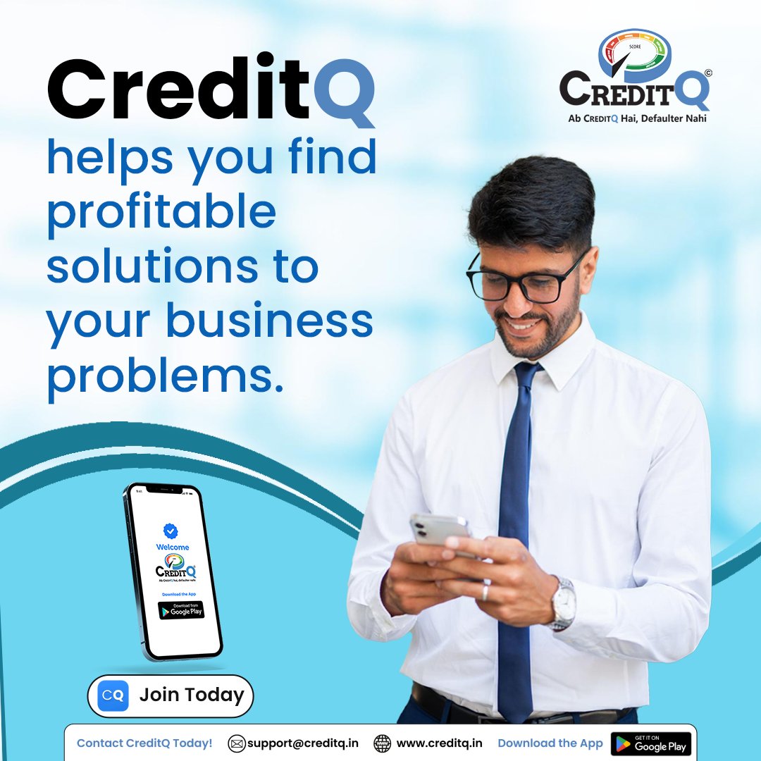 Creditq6's tweet photo. CreditQ helps you find profitable solutions to your business problems.
Join Today
.
Download or you can login on- https://t.co/N3ArDzclg6
.
.
#creditq #creditmanagement #msmecibil #benfitstomsme #businesscreditmanagement #easysettlement #businessdefaulter #businessgrowth https://t.co/7TBAIDwgqi
