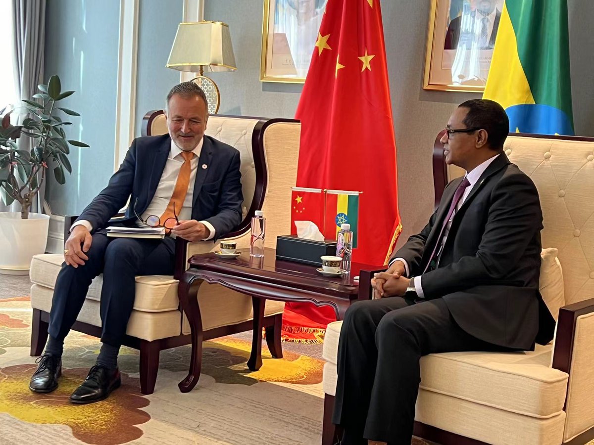 ETEmbassyPEK's tweet photo. Today,March 12/2024, H.E Ambassador #Tefera Derbew, received and held discussion with Mr. #Balthasar Staehelin with a rank of Personal Envoy of the president to China and Head of Regional Delegation under the International Committee of the Red Cross. https://t.co/ouOio7P3uw