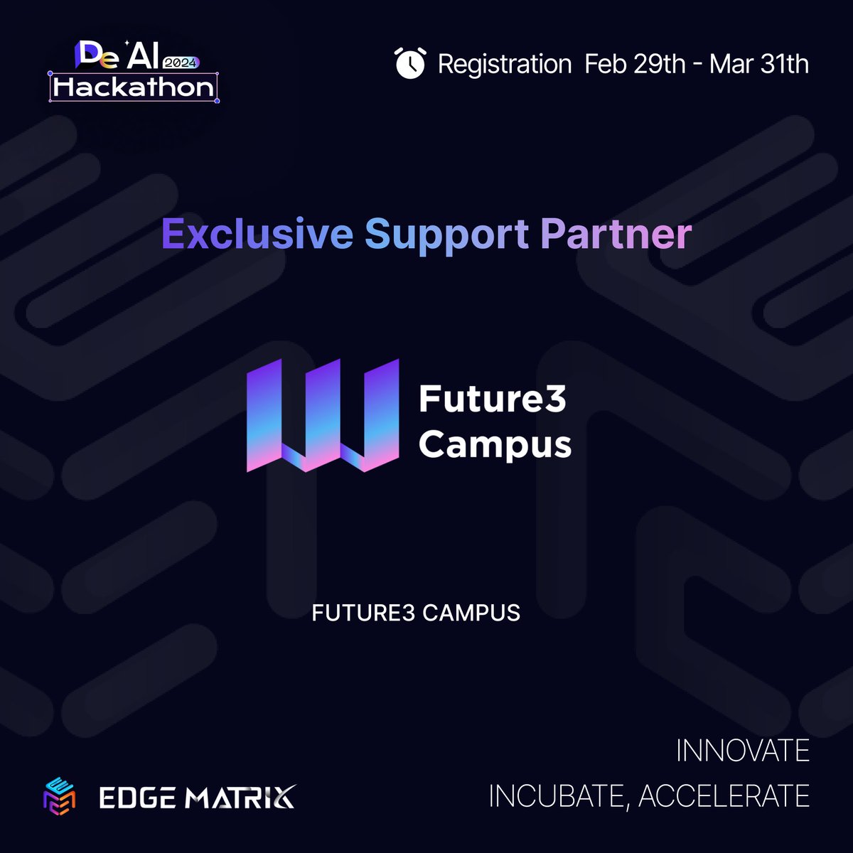 EMCprotocol's tweet image. We&apos;re proud to announce Future3 Campus @Future3Campus as the Exclusive Support Partner for #EMC and our #DeAI Hackathon! A prestigious Web3.0 innovation platform initiated by Wanxiang Blockchain Labs, partnered with HashKey Capital, Future3 Campus specializes in Massive Adoption,…