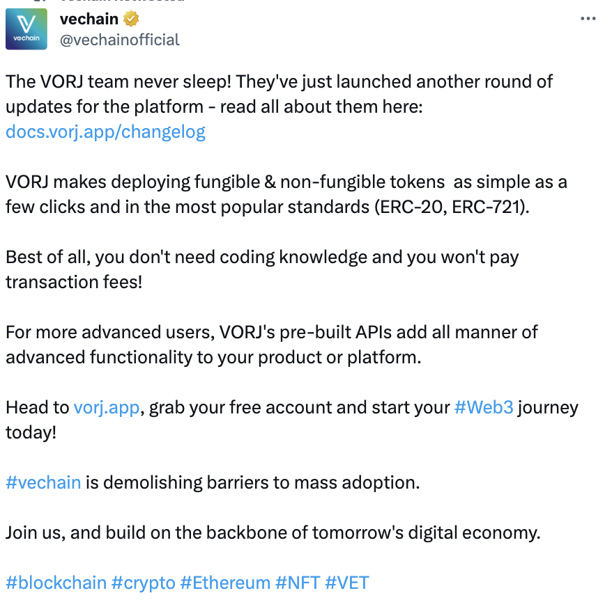 80M+ $VET has been spent minting NFTs on VeSea
35M+ $VET of this has been paid to SKOL LABS
33.3M+ $VET paid to team members
69 $VET spent on development
$1,200 spent on monthly costs

<a href="/vorj_official/">vorj</a> will put @BlackVeMarket and <a href="/worldofv_art/">World Of V | Green NFT Marketplace</a> out of business

GG <a href="/vechainofficial/">VeChain</a>