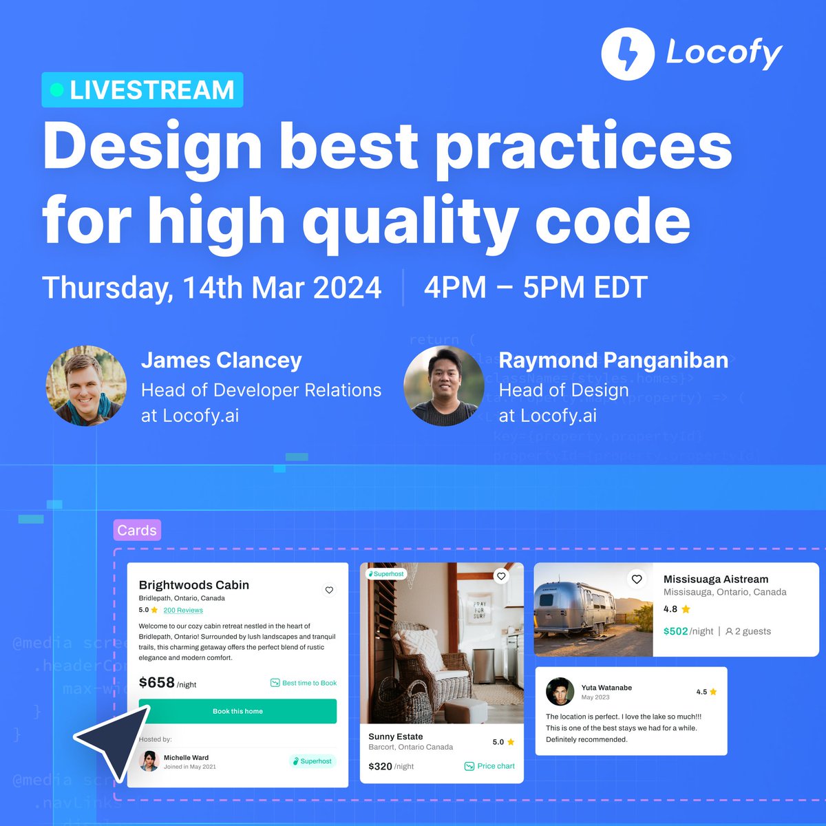 locofy_ai's tweet photo. Set your reminder for our upcoming Livestream: Design best practices for high-quality code👇🏻
https://t.co/1RADsqRcTF 

🗓 Mar 14 (Thu), 4 PM - 5 PM EDT

Hosted by @jtclancey &amp; Raymond Panganiban⚡️

#devtools #uiux #ai #designtocode #figma #livestreaming https://t.co/uxX9sr8tEU