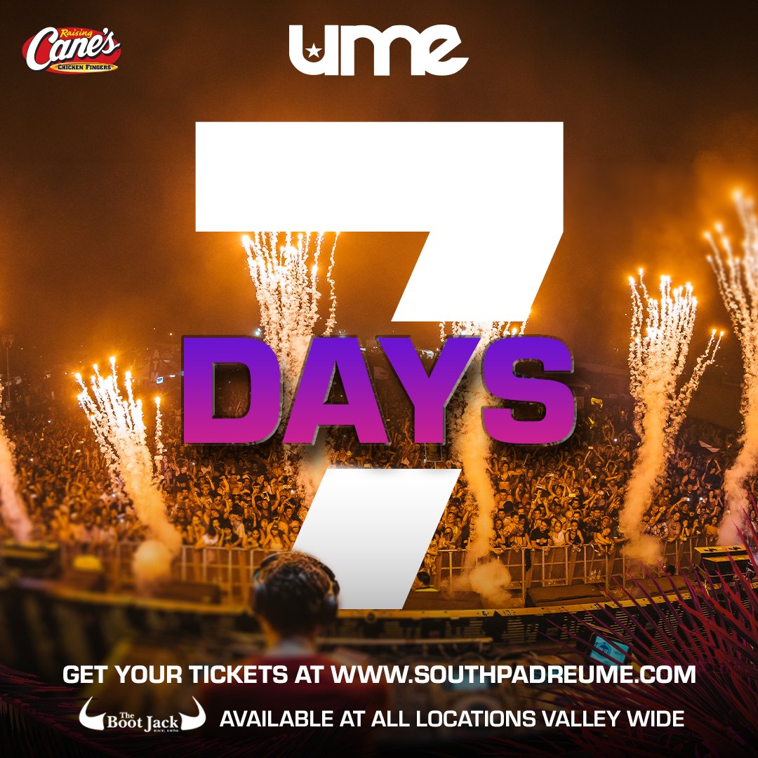 ONE WEEK ALERT! 🚨 Remind the squad to get their tickets! southpadreume.com #ume #SpringBreak #SemanaSanta #EDM