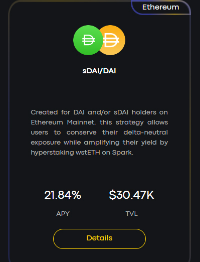 CIAN_protocol's tweet photo. If you have some sDAI (or DAI) sitting idle, you might want to consider putting them to work. 

The sDAI vault is currently delivering impressive returns, all organically sourced with no additional incentives or preservative agents. 👨‍🌾 https://t.co/I4ZsrtnMUf