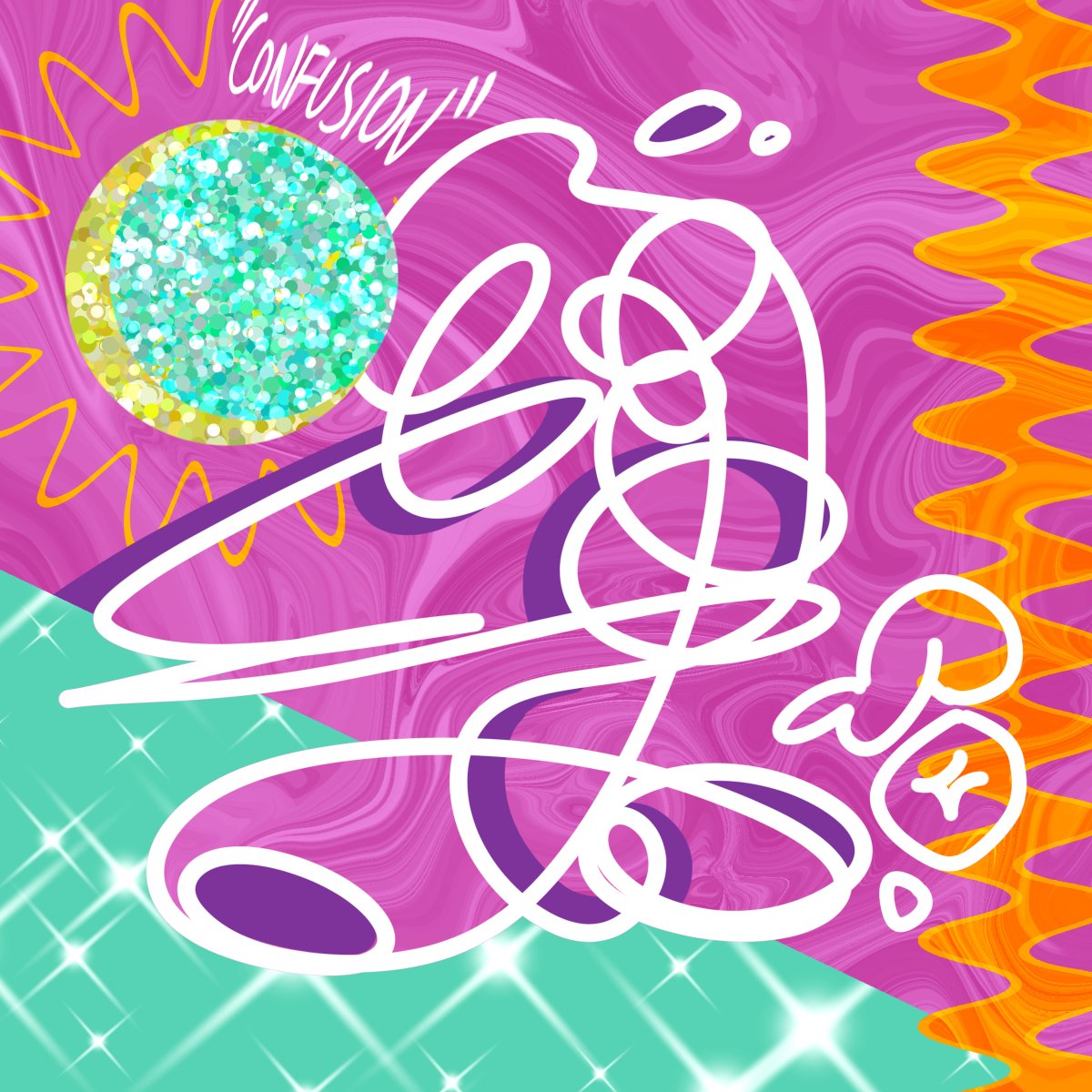 Y'know, I forgot to mention it, but this is stuff from my art class. Here's "sticky" and "confusion"