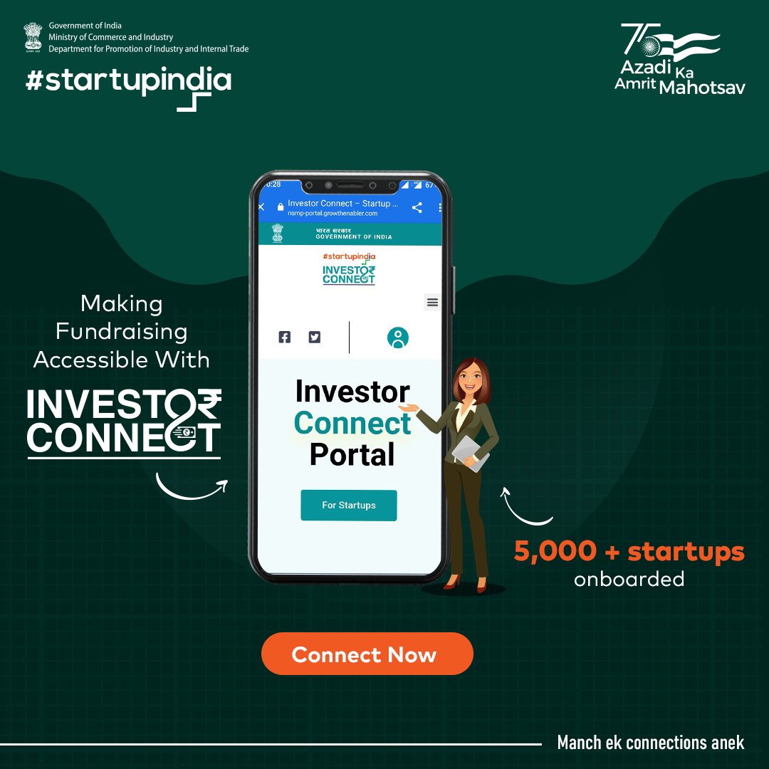 #StartupIndia presents, #InvestorConnect. A centralised platform for startups and investors to connect and facilitate entrepreneurs across diverse sectors. Know more: bit.ly/3L4I4T8 #IndianStartups #FundingPlatform #Funding #Investors #Invest #Opportunity