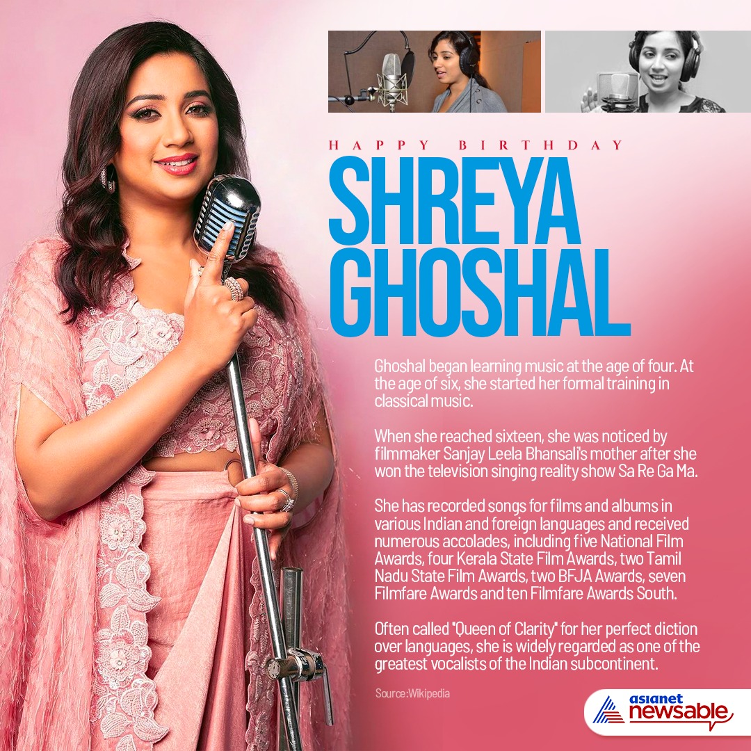 Asianet News English (@asianetnewsen) on Twitter photo Happy Birthday <a href="/shreyaghoshal/">Shreya Ghoshal</a>. Enjoy 10 best songs of the melody queen: newsable.asianetnews.com/entertainment/…
#HappyBirthdayShreyaGhoshal #ShreyaGhoshalBirthday #HBDShreyaGhoshal #ShreyaGhoshal #Singer #BollywoodSinger #MelodyQueen Happy Birthday <a href="/shreyaghoshal/">Shreya Ghoshal</a>. Enjoy 10 best songs of the melody queen: newsable.asianetnews.com/entertainment/…
#HappyBirthdayShreyaGhoshal #ShreyaGhoshalBirthday #HBDShreyaGhoshal #ShreyaGhoshal #Singer #BollywoodSinger #MelodyQueen