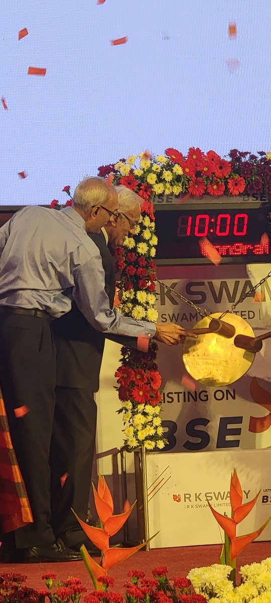 A witness to a moment of advertising history being made. As @skswamy and Shekhar Swamy and the team ring the gong, RKSwamy gets listed on the Bombay Stock Exchange. And share their value with the public. Best wishes. @PNMahadevan1 @mtata0503 @panavi @PradeepDwivedi @ak_karnani