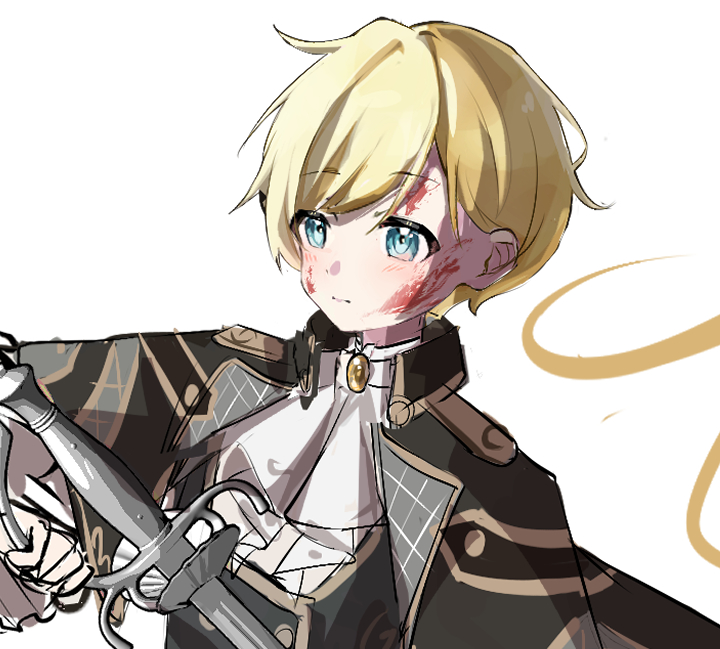 blonde hair blood on face weapon blood holding weapon blue eyes sword  illustration images