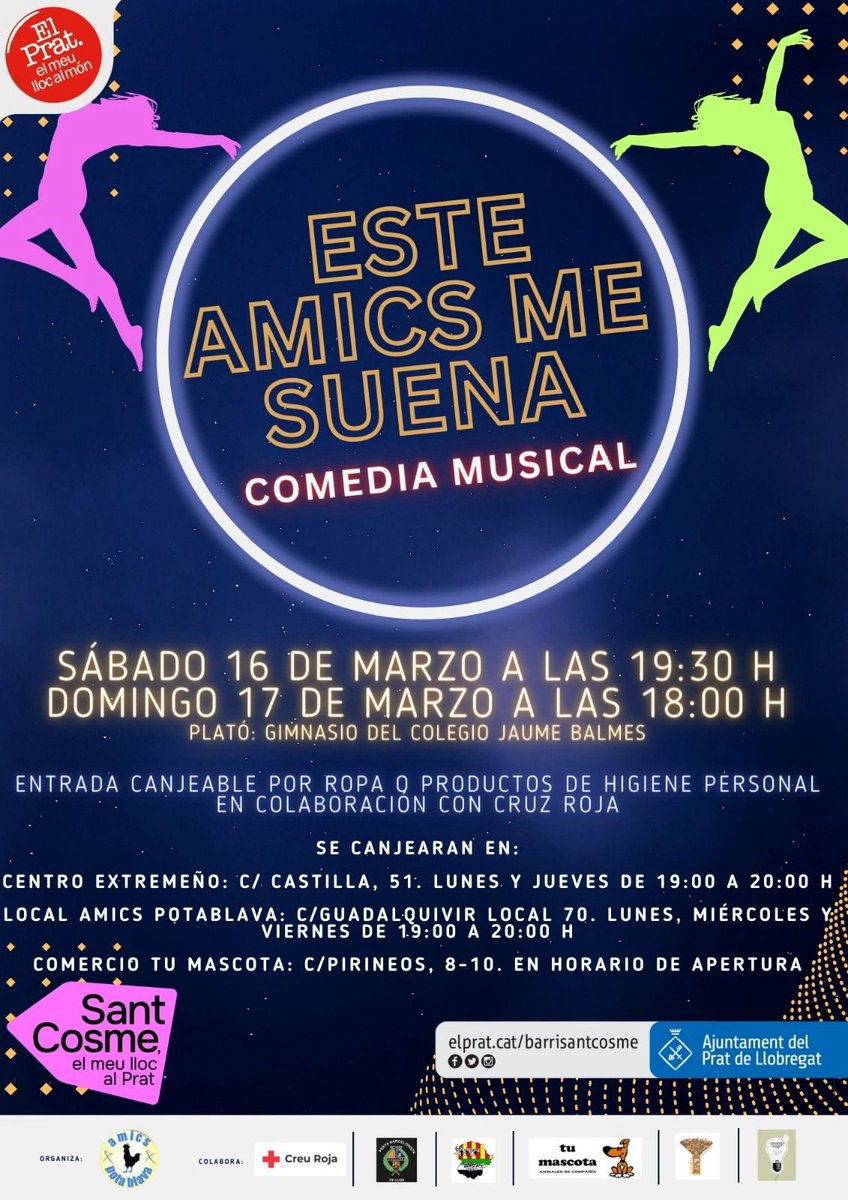 CoopdeCap's tweet photo. Este fin de semana, tienes una cita solidaria con una comedia musical: "Este amics me suena". Os esperamos!!!! 💕💕💋💋💋💕💕 https://t.co/ZzsWmi94BE