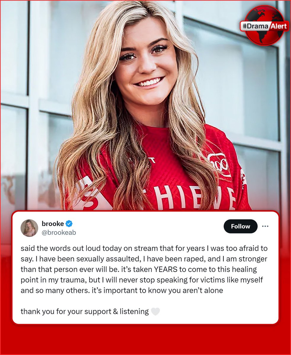 DramaAlert's tweet image. Streamer BrookeAB has come out about her story &amp;amp; says that she was r*ped &amp;amp; s*xually assaulted.