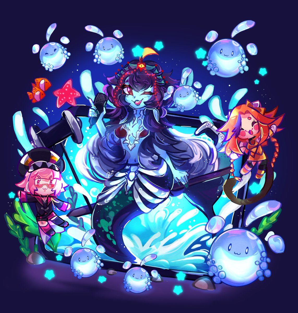 BathyFisher's tweet photo. ✨BIRTHDAY / STREAMAVERSARY ART✨

I wanted an art that encompasses my entire vtubing journey thus far!
So this has everything from art to asmr, even my mamas @Min_imalArt &amp; @Caturteer &amp; of cuz all of my wonderful bathlings. I couldnt have done this without all of u!

Love Bathy~ https://t.co/QOAacYY58n