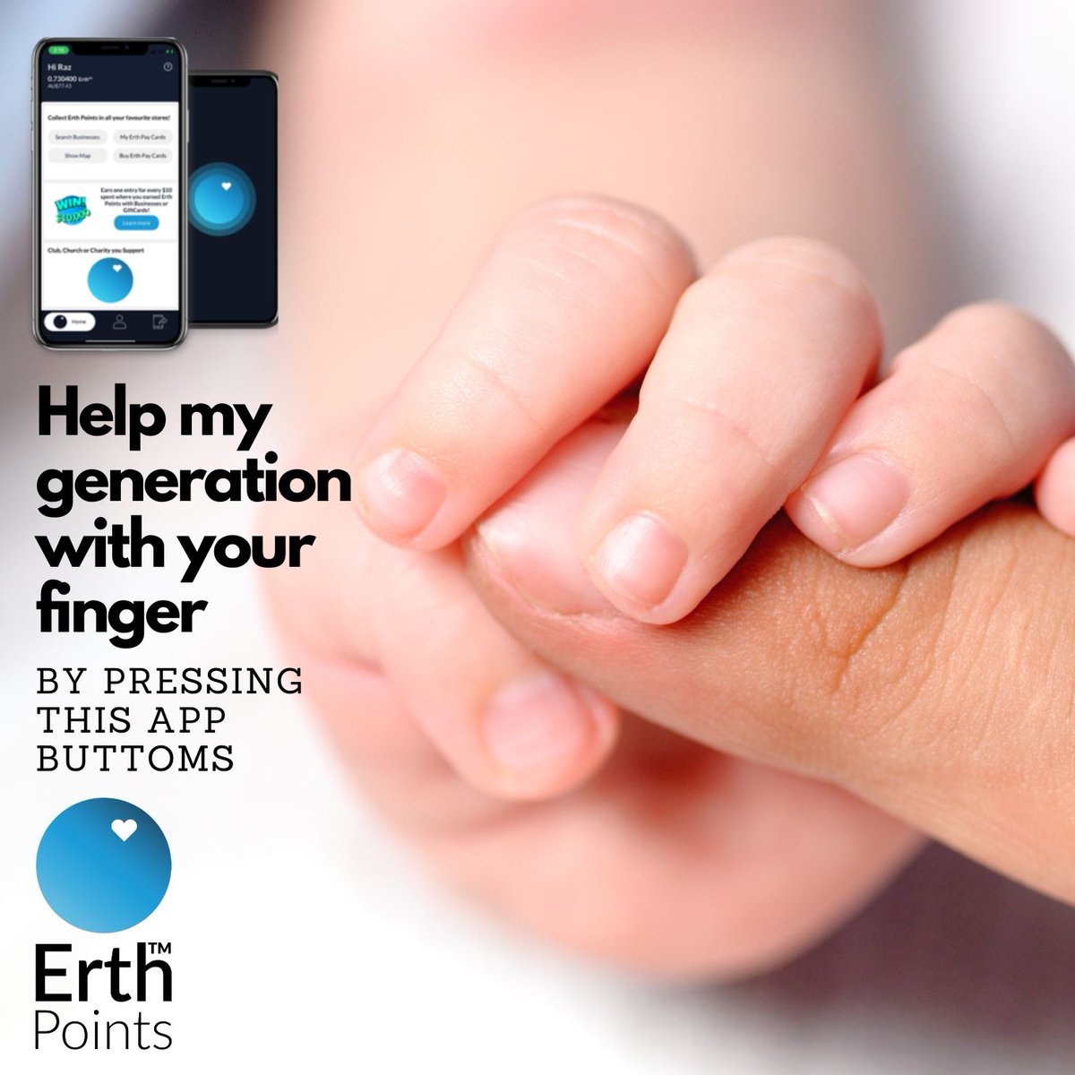 ErthPoints's tweet photo. Your finger is more powerful than you think. By pressing the Erth Points App buttons, you will be able to help your community, the planet, and the next generation every time you make a purchase. Ready to lend a hand?

#erthpoints #rewards4earth #nextgeneration #helptheplanet https://t.co/D9b6FZzYTI