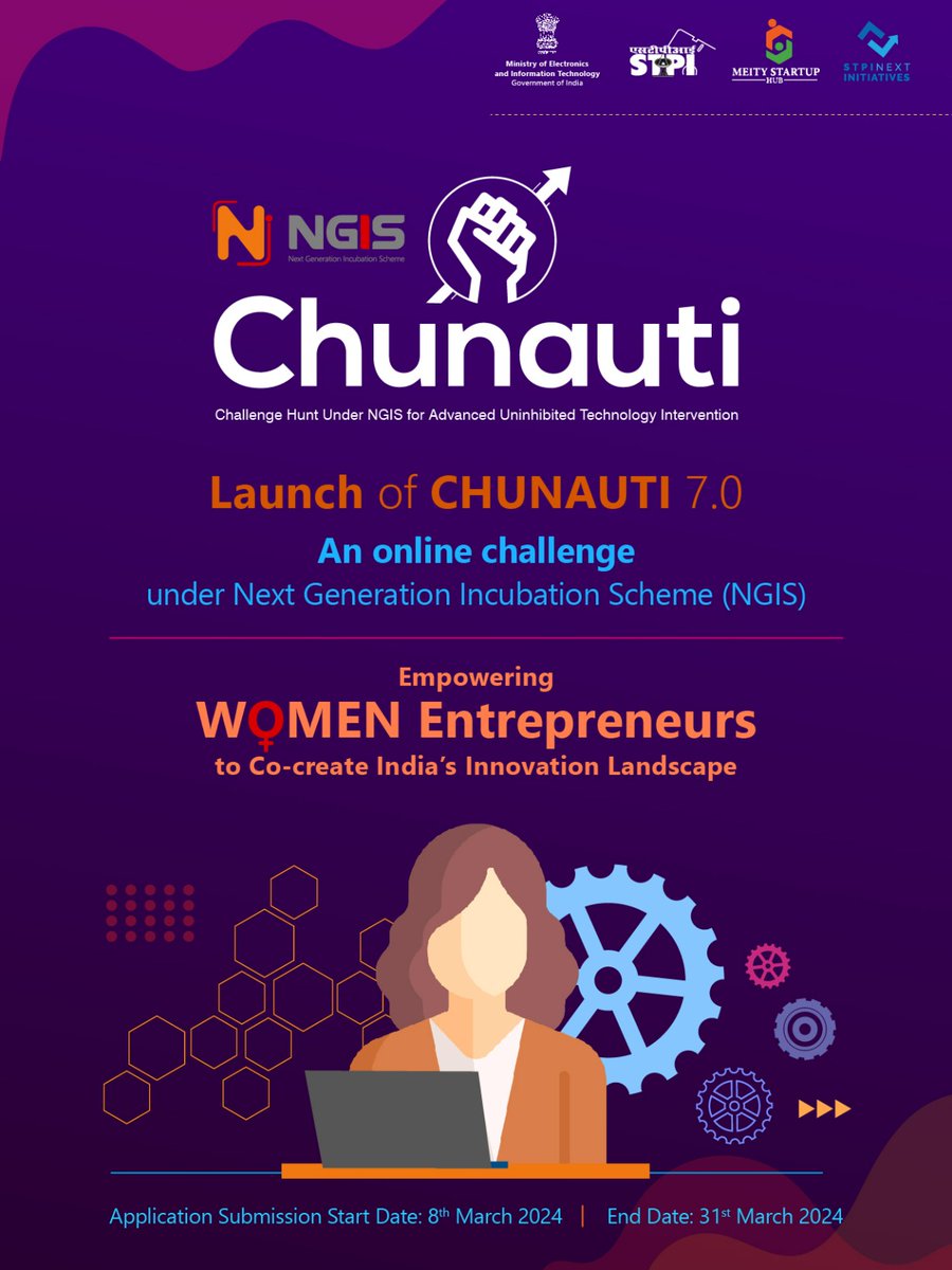 STPI has launched CHUNAUTI 7.0, under #NGIS, to acknowledge and celebrate the impressive technical skills of #women-led #startupsleading the charge in innovative technology solutions. Apply Now: innovate.stpinext.in/apply-now/chun… Last Date: 31.03.2024