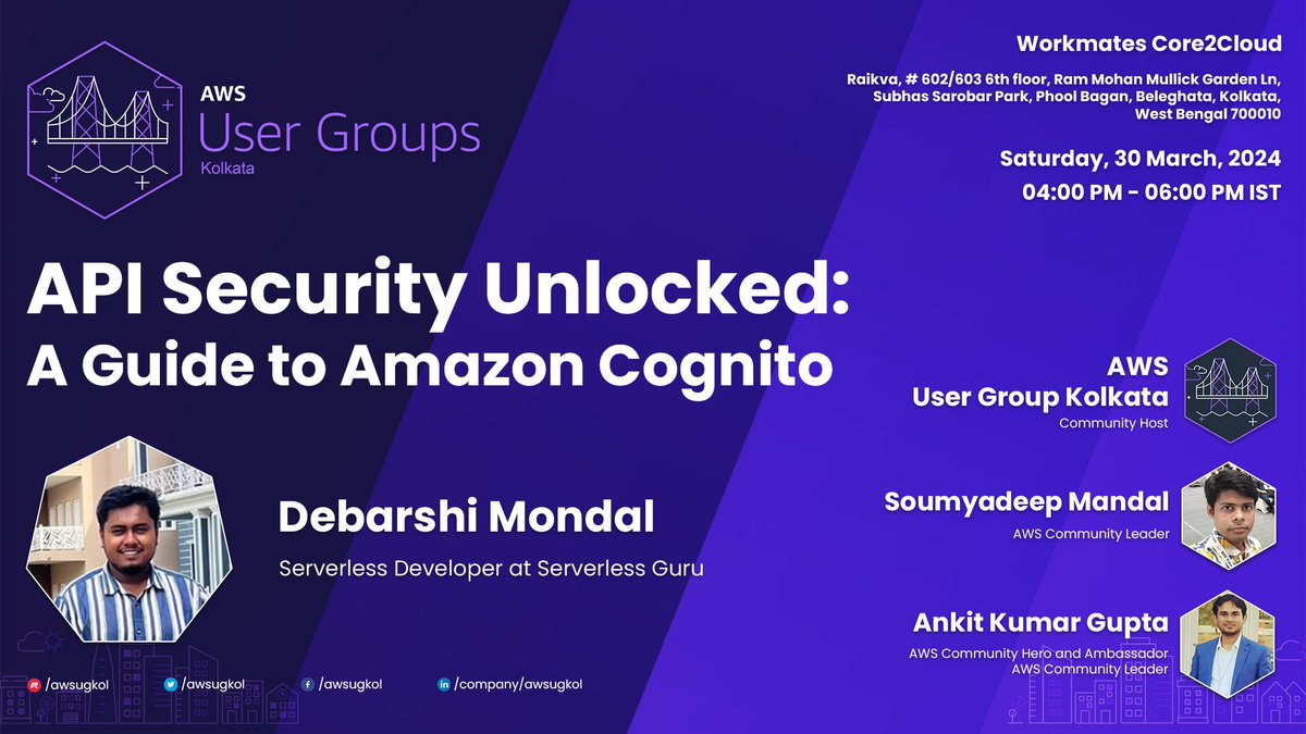 Excited to network with fellow AWS enthusiasts at our upcoming meetup. Learn from expert speakers and explore the latest trends in cloud technology. RSVP here: meetup.com/awsugkol/event… #AWS #UserGroup #Meetup #awsugkol #community #kolkata #cognito #cloud #networking