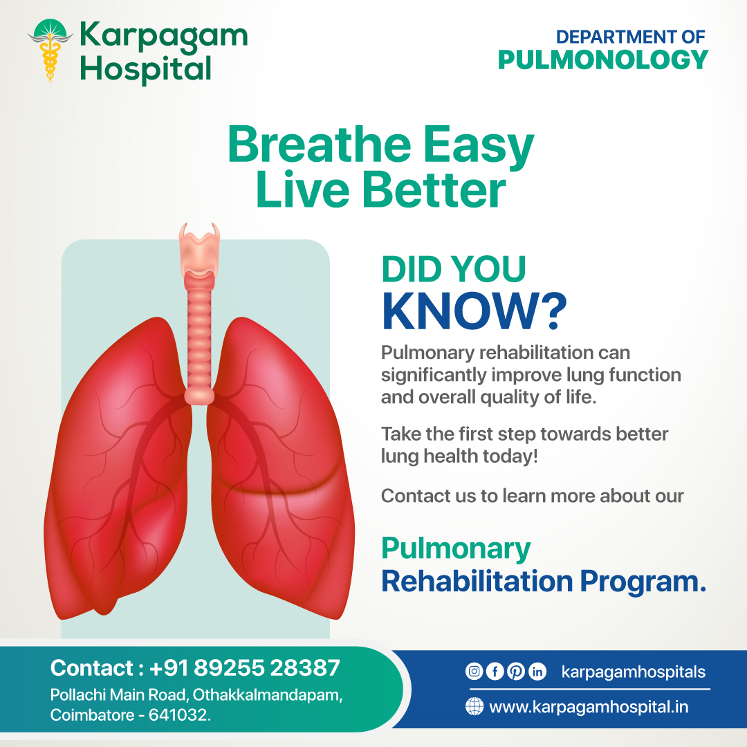Whether you're managing COPD, asthma, or recovering from respiratory illness, taking control of your lung health is vital for your overall well-being. 

#KarpagamHospital #BestHospitalinCoimbatore #kfmsr #karpagam #AsthmaSupport #BreatheEasy #RespiratoryCare
