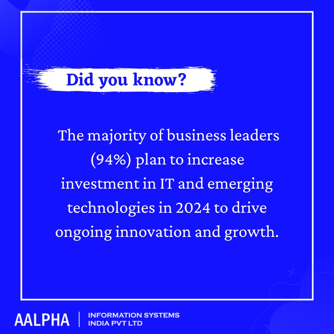 Did you know: The majority of business leaders (94%) plan to increase investment in IT and emerging technologies in 2024 to drive ongoing innovation and growth.

#facts #technologyfacts