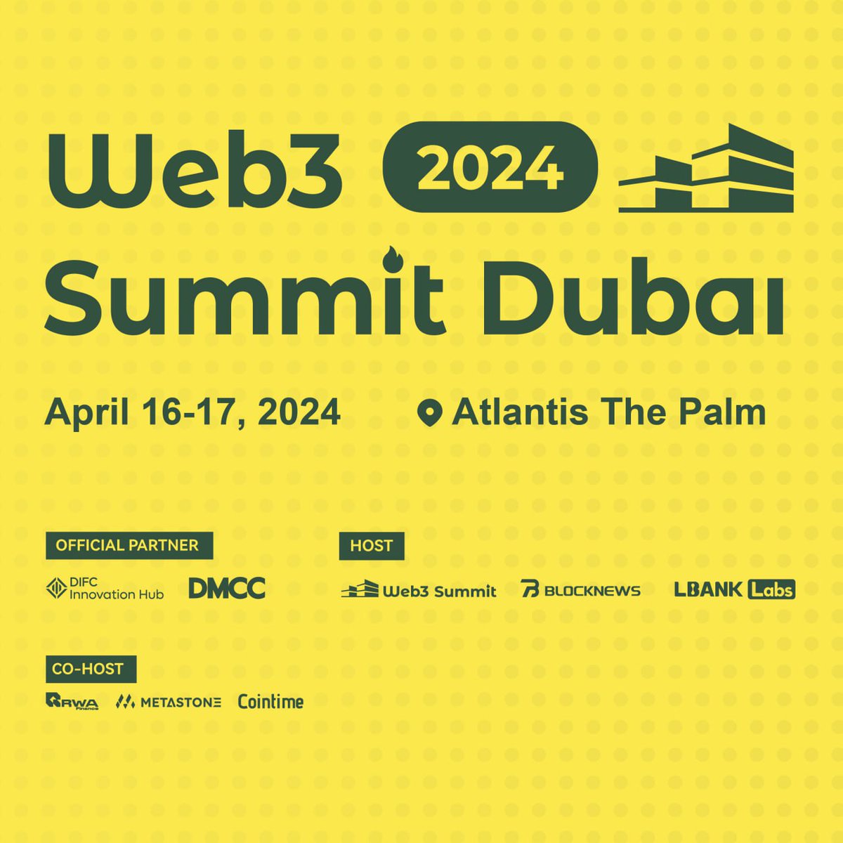 Cryptok38593327's tweet photo. 🚀#Web3SummitDubai2024, April 16-17! @LBankLabs &amp; @BlockNews2023 with @DIFC &amp; @DMCCAuthority host in Dubai. Strategic partners @alibaba_cloud &amp; @MetaStoneGroup. Dive into #Web3, #Blockchain, #AI, #Fintech. Don't miss it! Details👉https://t.co/xQ5498ZZVI https://t.co/QnDdZnNrZK