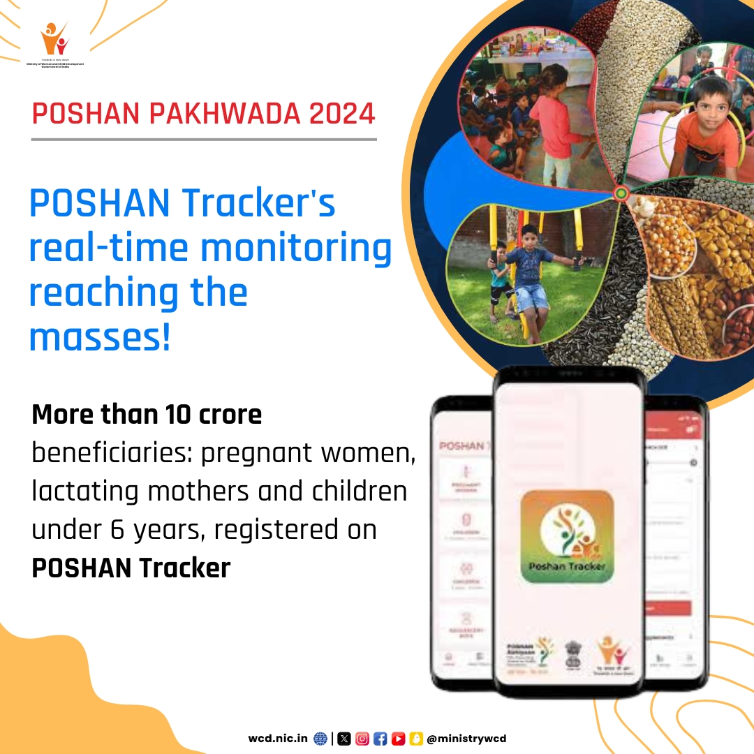 #poshanpakhwada2024 l India leads way in nutrition surveillance with 'Poshan Tracker,' world's largest mobile phone-based system. Transparent data on anthropometric outcomes, AWC functioning &amp; care services provide insights for improving health outcomes.
.
#पोषणकामहत्व 
<a href="/PIBWCD/">PIB WCD</a>