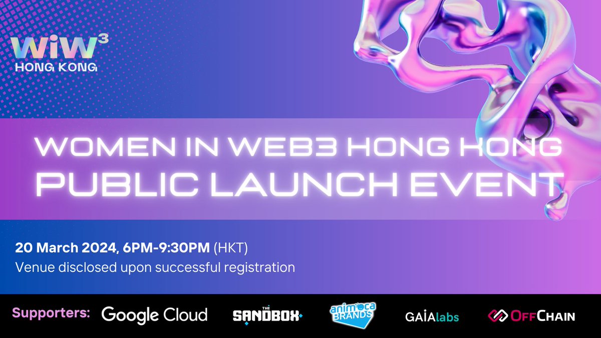 Women in Web3 Hong Kong (@womeninweb3hk) on Twitter photo We sincerely thank our esteemed sponsors and supporters - <a href="/googlecloud/">Google Cloud</a>, <a href="/TheSandboxGame/">The Sandbox</a>, <a href="/animocabrands/">Animoca Brands</a>, <a href="/GAIALabs_xyz/">GAIA Labs Official</a> and <a href="/offchainglobal/">OffChain Global</a>, for their valuable contributions to the Women in Web3 Hong Kong launch event.
Join us on 20 March 2024, at 6 PM (HKT) to celebrate the We sincerely thank our esteemed sponsors and supporters - <a href="/googlecloud/">Google Cloud</a>, <a href="/TheSandboxGame/">The Sandbox</a>, <a href="/animocabrands/">Animoca Brands</a>, <a href="/GAIALabs_xyz/">GAIA Labs Official</a> and <a href="/offchainglobal/">OffChain Global</a>, for their valuable contributions to the Women in Web3 Hong Kong launch event.
Join us on 20 March 2024, at 6 PM (HKT) to celebrate the