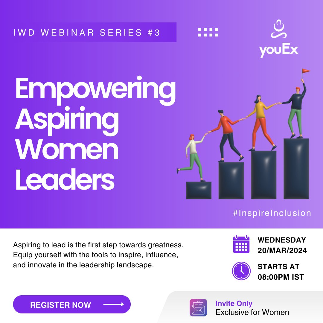 youex_llp's tweet photo. Stuck on your leadership path?

Unlock your potential with our IWD 2024 webinar: Empowering Aspiring Women Leaders. 

Dive into insights &amp; strategies for success on Mar 20th. 

Ready to lead &amp; inspire? 
Register now - https://t.co/Y8VYlLUjKX

#IWD2024 #Women #Leadership #youEx https://t.co/moCxWTY7WE