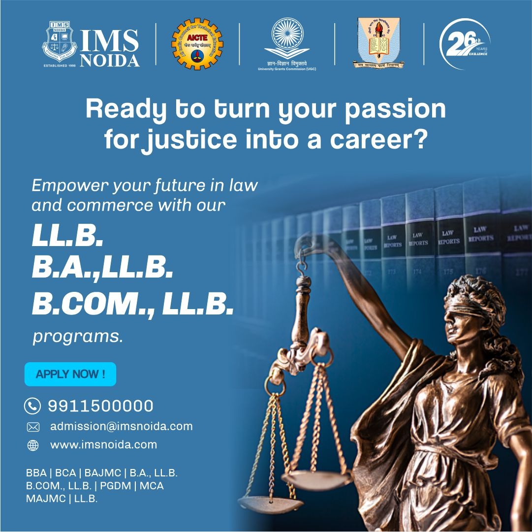 Passionate about justice? 🌟Empower your future in law and commerce with our LLB/BALLB/BCOM LLB programs. 🎓Apply Now to kickstart your extraordinary law journey! 🌐 Apply Now: bit.ly/48acvz8 📞Call us for details: 9911500000 #IMSLawCollege #IMSNoida #FutureLawyers