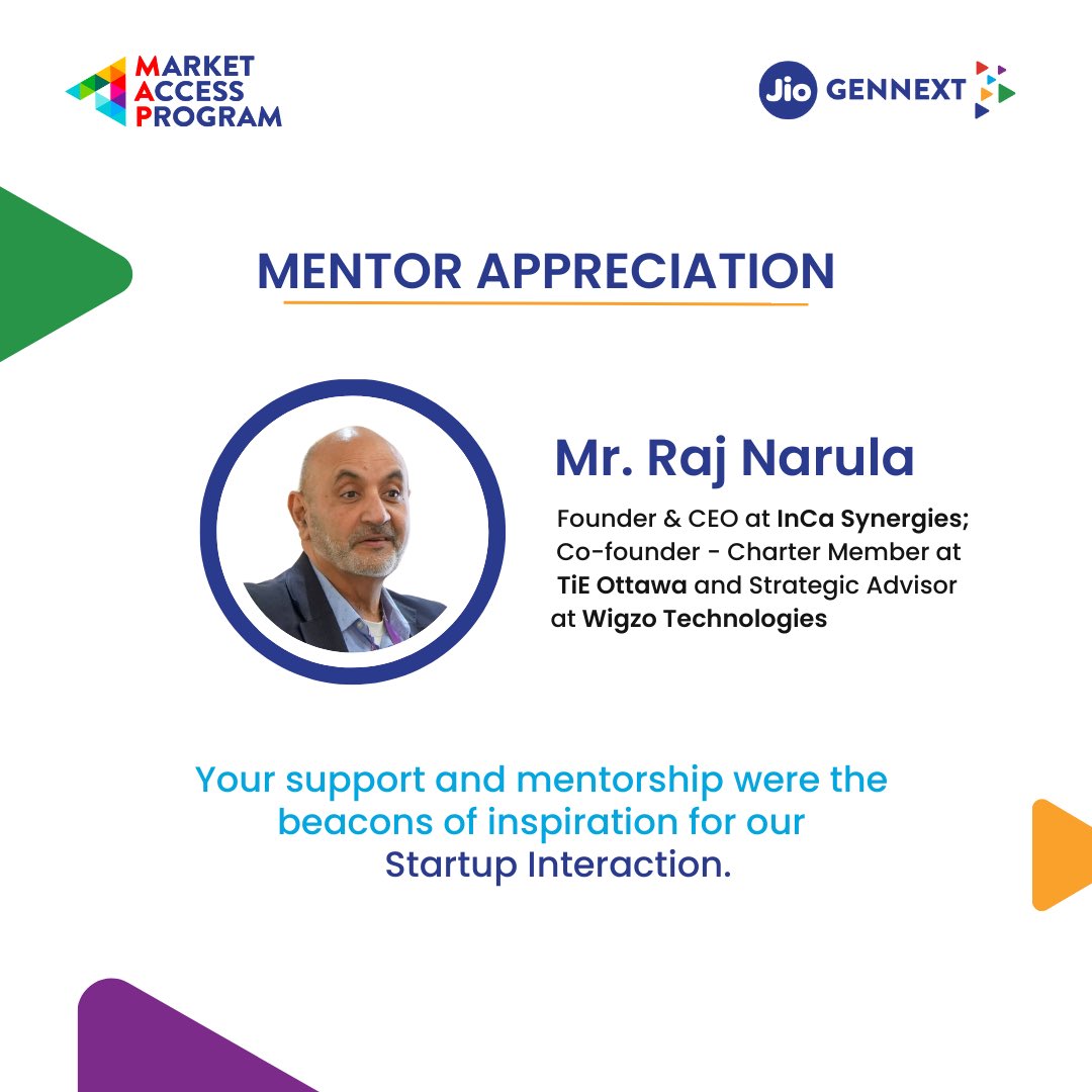 We at JioGenNext extend our sincere appreciation to Mr. Raj Narula, Founder and CEO, InCa Synergies. Raj brings deep insights into North American GTM. It was an absolute delight partnering with him to explore and open new opportunities for our companies in India. #JioGenNext