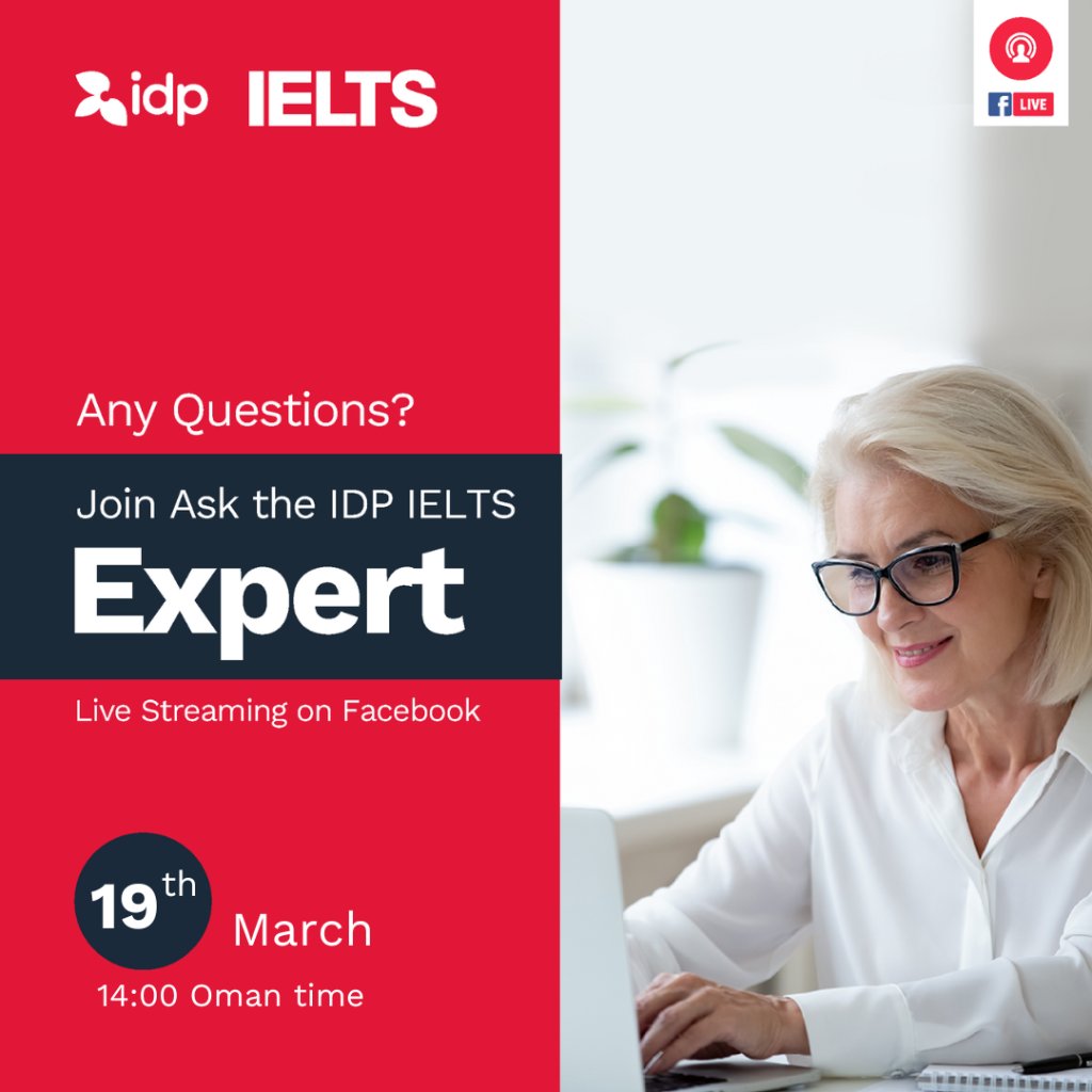 Worried about your IELTS exam?

Join the one-hour Q&A session presented by an IDP IELTS expert on Facebook live. 

Who can join?
The webinar is open to everyone!

Click the link in the bio to register.

#idp #idpuae #idpeducation #ieltsbyidpoman #ieltsscore #ieltstest