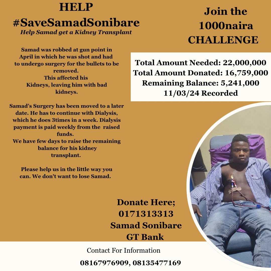 Bsf_chinchin's tweet photo. Please help repost this to a wider audience, donate and tag your friends to also donate, pray for Samad and spread the word
please #saveSamadSonibare
@Simifoodies @JibreelJokomba @dansatty
@___Khadijah___
@UnclebeeOla
@Zanzee_zee
@cheryl_clothier
@SweetCakeCafe
@AanuoluwapoAd17 https://t.co/r3a9UzIpRO