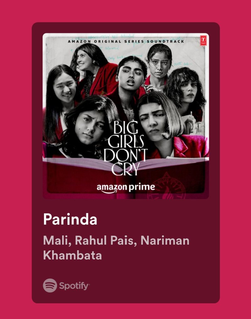 CinemaRare (@cinemararein) on Twitter photo Earworm Alert:
“Parinda” from #BigGirlsDontCry
Singer: <a href="/Malimanojmusic/">Mali</a>
Composed by #RahulPais & <a href="/NarimanKhambata/">Nariman Khambata</a>
Lyrics by <a href="/PriyaSometimes/">Priya Malik</a> Earworm Alert:
“Parinda” from #BigGirlsDontCry
Singer: <a href="/Malimanojmusic/">Mali</a>
Composed by #RahulPais & <a href="/NarimanKhambata/">Nariman Khambata</a>
Lyrics by <a href="/PriyaSometimes/">Priya Malik</a>