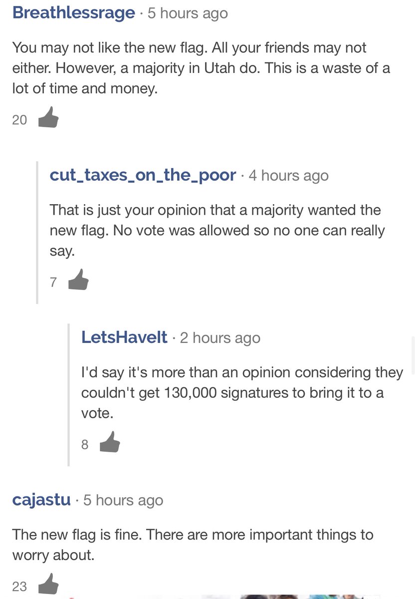 Thanks to <a href="/RestoreUtahFlag/">Restore Utah's Flag</a> for giving Utah not one, but two signature campaigns to reject and voice their opinion on this issue.
Nearly a year of signature-gathering efforts show that Utah does not desire to support this wasteful cause.