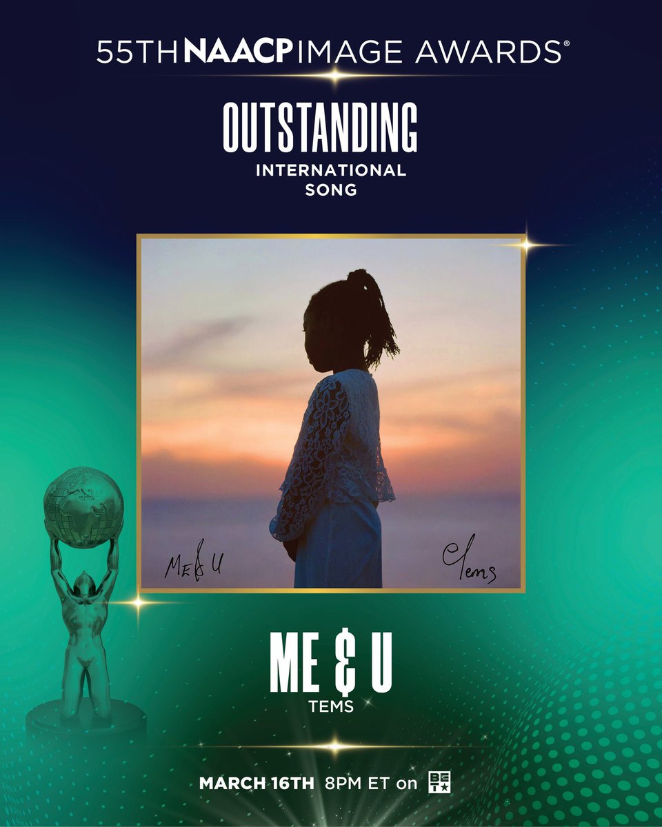 🏆 Tems has won Outstanding International Song for “Me & U” at the 55th #NAACPImageAwards ! Congratulationsss @temsbaby 🩵👏🏾