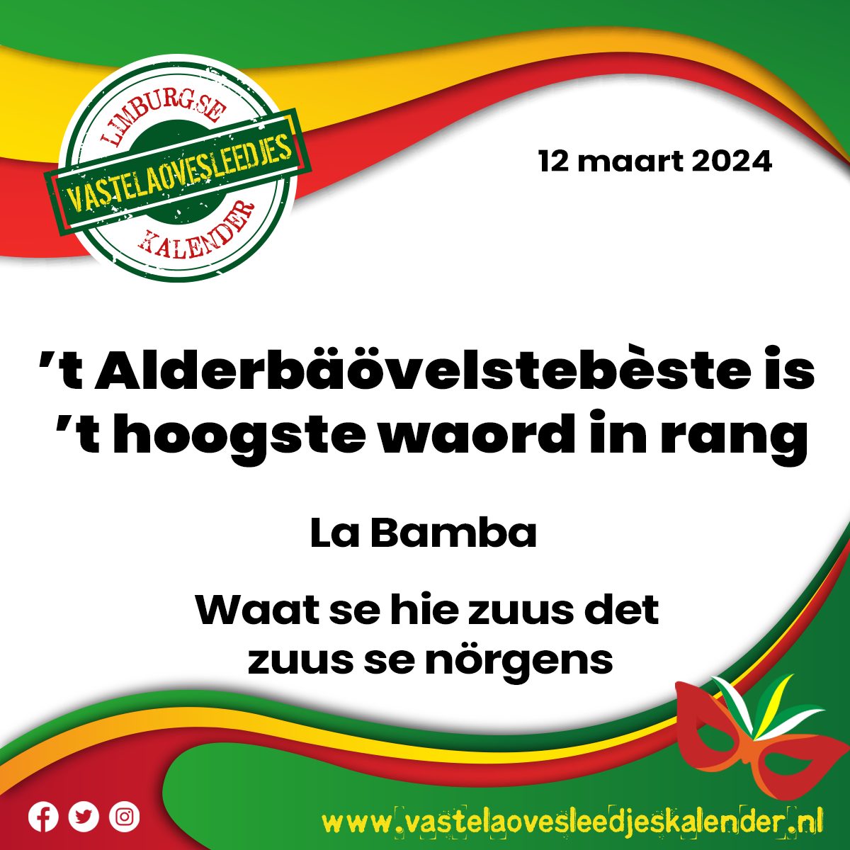 't Alderbäövelstebèste is 't hoogste waord in rang - La Bamba (Waat se hie zuus det zuus se nörgens)

vastelaovesleedjeskalender.nl/?p=7260