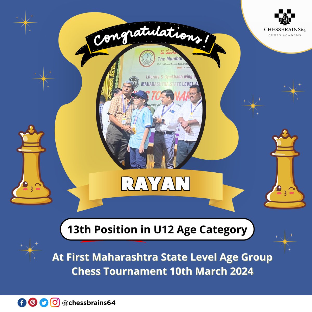 chessbrains64's tweet image. Huge congratulations to our ChessBrains64 students Aashvi (2nd in U9), Mishka (3rd in U9) Rayan (13th in U12)  their fantastic performances at the 1st aharashtra State Level AgeGroup Chess Tournament!  #chess #chessacademy #chesscoaching #proudtcoach #mumbai #dadar #chessbrains64