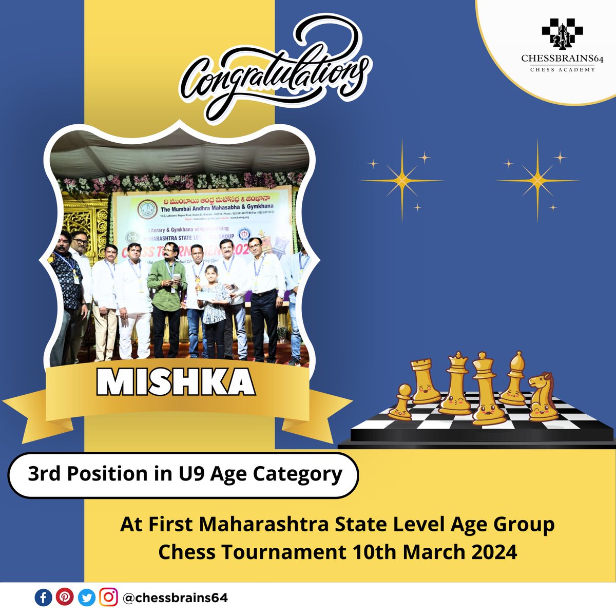 chessbrains64's tweet image. Huge congratulations to our ChessBrains64 students Aashvi (2nd in U9), Mishka (3rd in U9) Rayan (13th in U12)  their fantastic performances at the 1st aharashtra State Level AgeGroup Chess Tournament!  #chess #chessacademy #chesscoaching #proudtcoach #mumbai #dadar #chessbrains64