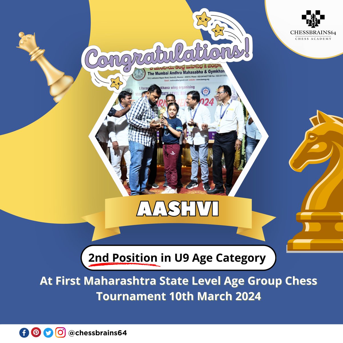 chessbrains64's tweet image. Huge congratulations to our ChessBrains64 students Aashvi (2nd in U9), Mishka (3rd in U9) Rayan (13th in U12)  their fantastic performances at the 1st aharashtra State Level AgeGroup Chess Tournament!  #chess #chessacademy #chesscoaching #proudtcoach #mumbai #dadar #chessbrains64