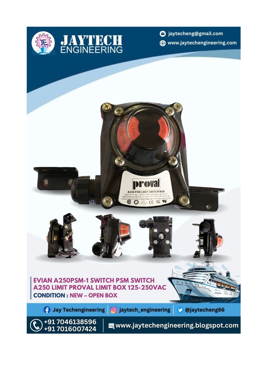 jaytecheng66's tweet image. Empower your space with the Evain A250PSM-1 Switch. Elevate safety, convenience, and performance effortlessly.&quot;Evain A250PSM-1 Switch PSM Switch A250 Limit Proval Limit Box 125-250 VAC 

#proval #a250 #psm #limit #switch #box #2XSPDT 
#IP:67 #evian #bitzer #siemens