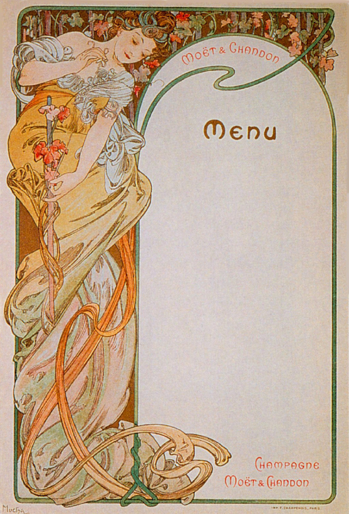 Menu designed by illustration artist Alphonse Maria Mucha（1860—1939）.