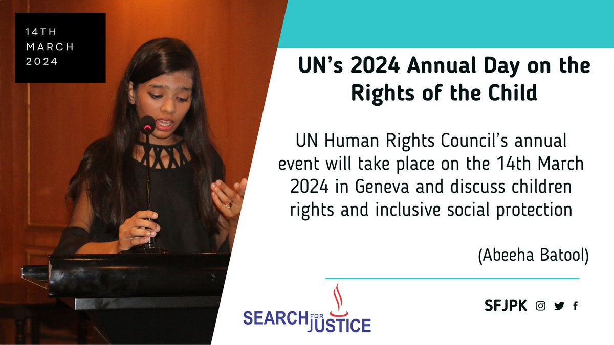 🌍 On March 14, the @UN_HRC will focus on #childrights and #socialprotection. Let's push for increased budgeting for children. A brighter future starts with investing in children. #ChildProtection @AbdullahAFadil @ChildRightsCnct @CStrandhoj_FCDO @Scanlon_Leslie @NCRC_Pakistan