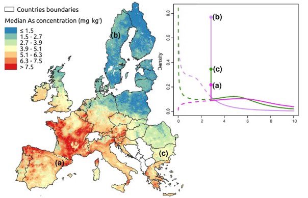 .@EU_ScienceHub soil team just mapped another heavy metal in 🇪🇺 soils: Arsenic🤎 Higher concentrations found in Portugal, Spain, Austria, France and Belgium🇵🇹🇪🇸🇦🇹🇫🇷🇧🇪 Detailed story➡️sciencedirect.com/science/articl… Other maps of heavy metals🗺️😈esdac.jrc.ec.europa.eu/themes/soil-co…