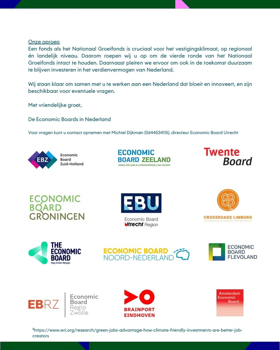 🗣 Onze oproep als gezamenlijke Economic Boards in Nederland aan de Tweede Kamer 1️⃣ voor de doorgang van de 4e ronde van het #NationaalGroeifonds én 2️⃣ ook daarna structurele en duurzame investeringen in het #verdienvermogen van Nederland!

linkedin.com/posts/michield…