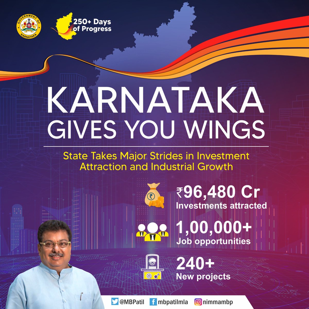 State Takes Major Strides in Investment Attraction and Industrial Growth With an investment exceeding 96,000 crores and the creation of 100,000+ job opportunities, Karnataka is poised for a transformative impact on its economic landscape. #KarnatakaGrowthStory #KarnatakaForIndia