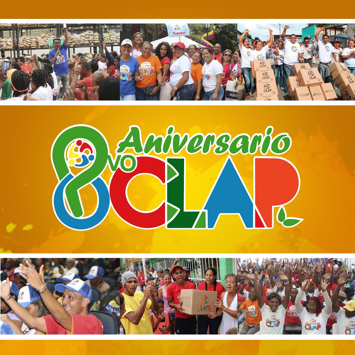 Felicitamos a la gran familia del pueblo organizado en los #ClapClapClap, al arribar a 8 años de creación heróica y victoriosa de la mano de nuestro presidente <a href="/NicolasMaduro/">Nicolás Maduro</a>. 
A todos los líderes y lideresas, jefes de calle y comunidad, honramos su gran labor. #8AniversarioClap
