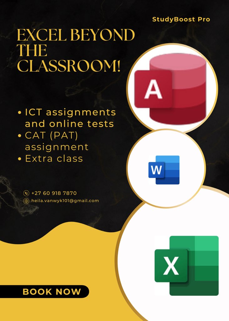 Excel Beyond the Classroom! Take charge of your learning journey with:

✅ CAT (PAT) assignment 
✅ ICT assignments and online tests 
✅ Extra class 

+27 60 918 7870

Lerato #PowerToFightPain Mpumi #TheMommyClub #PanadoSA Willy